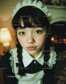Young Girl in Vintage School Uniform with Braids in Studio Portrait