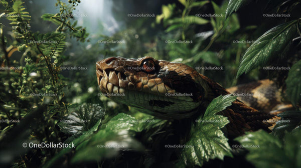 Close-up of a Camouflaging Snake in Dense Jungle Vegetation
