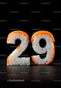 Number 29 Made of Fresh Sushi Rice and Salmon