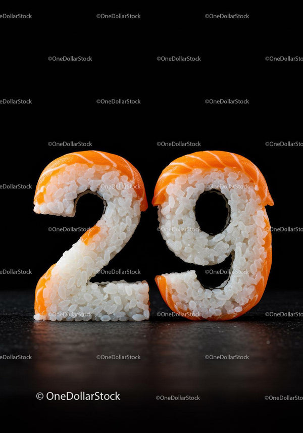 Number 29 Made of Fresh Sushi Rice and Salmon
