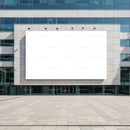 Empty White Billboard on Modern Urban Building Exterior