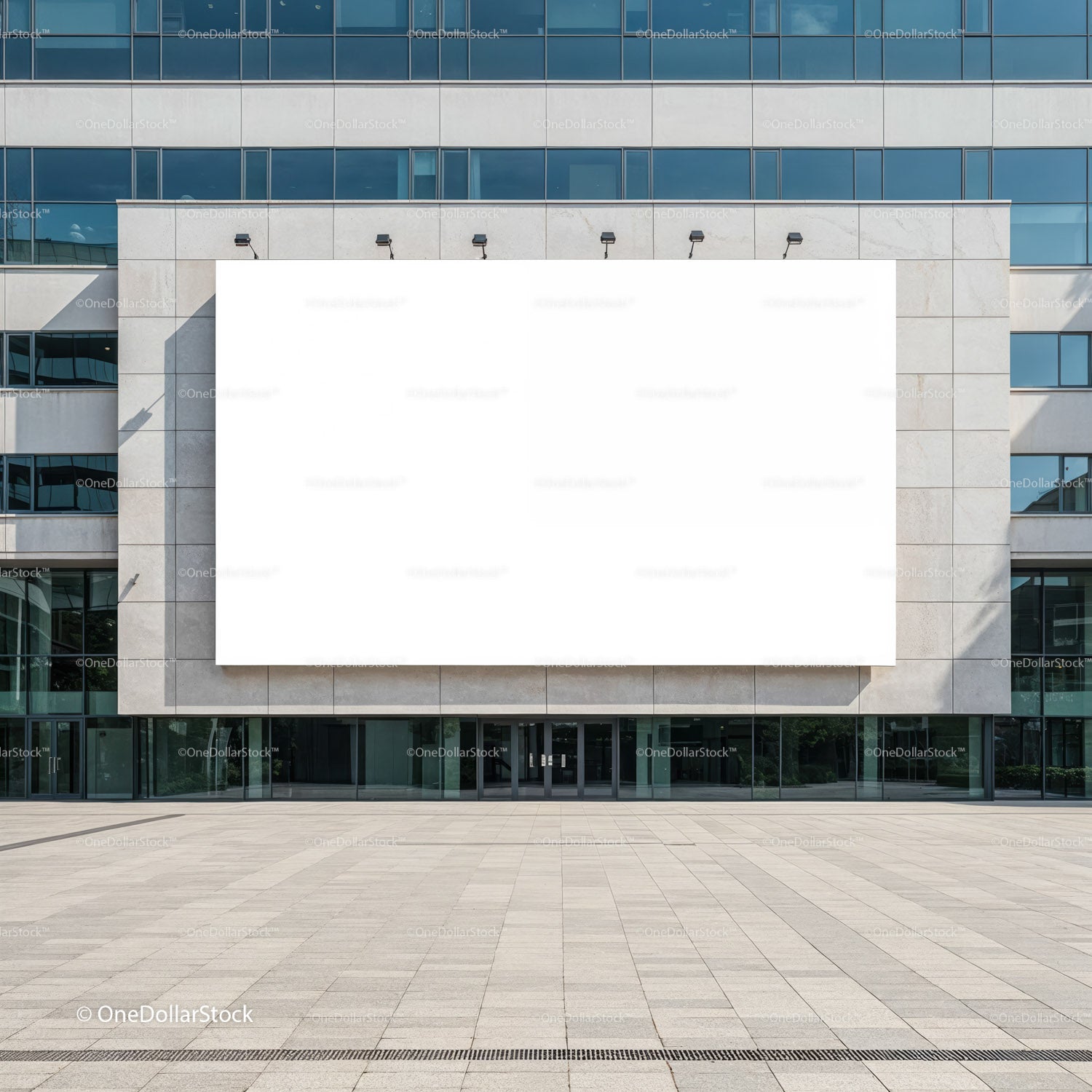 Empty White Billboard on Modern Urban Building Exterior