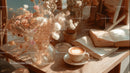 Cozy Workspace with Dried Flowers and Coffee in Natural Light