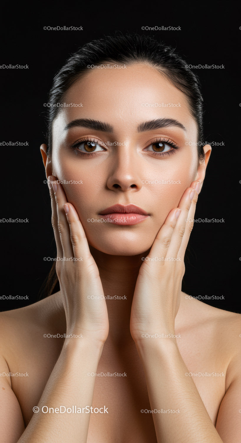 Portrait of a Young Woman with Flawless Skin and Elegant Makeup