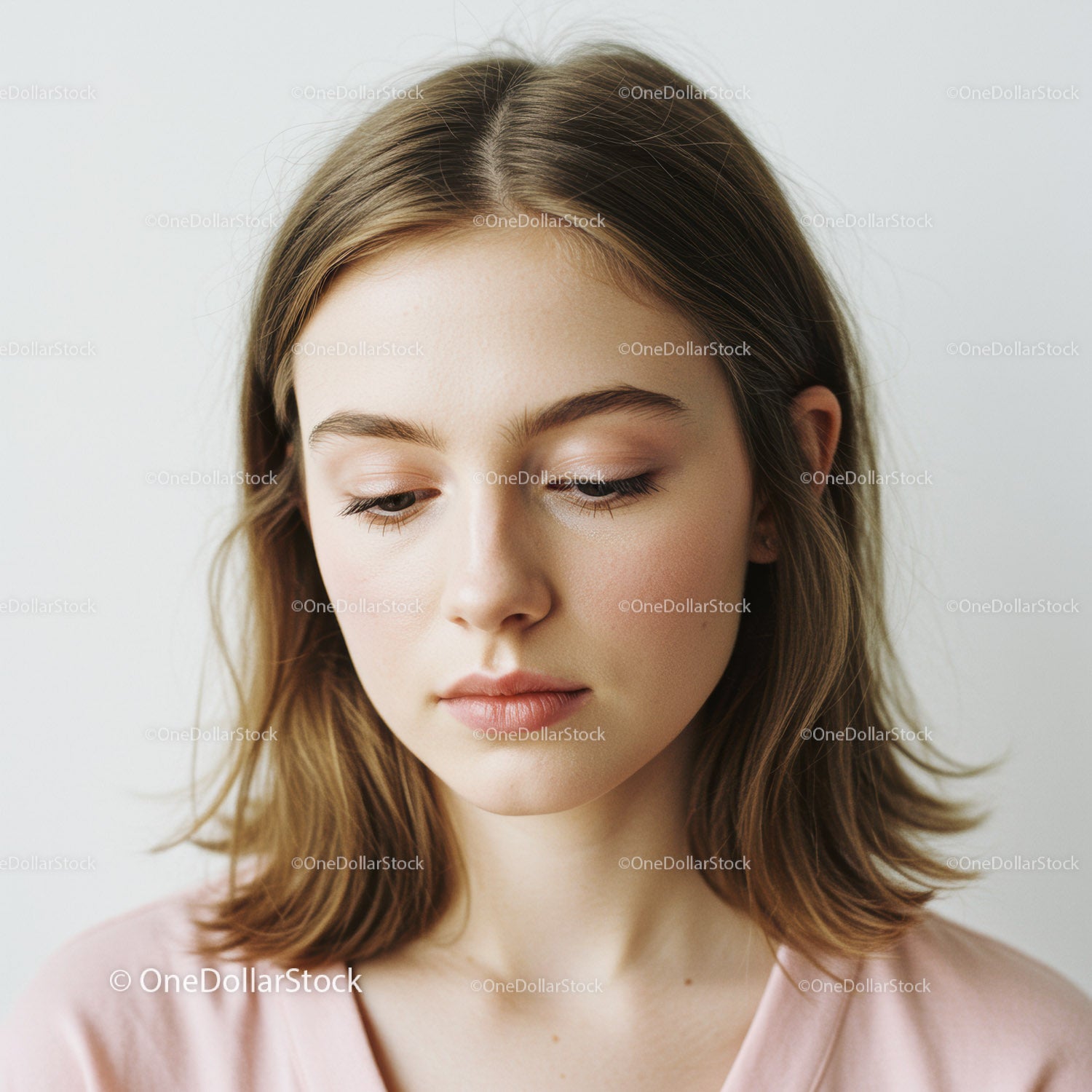 Serene Young Woman with Natural Makeup and Straight Hair Portrait