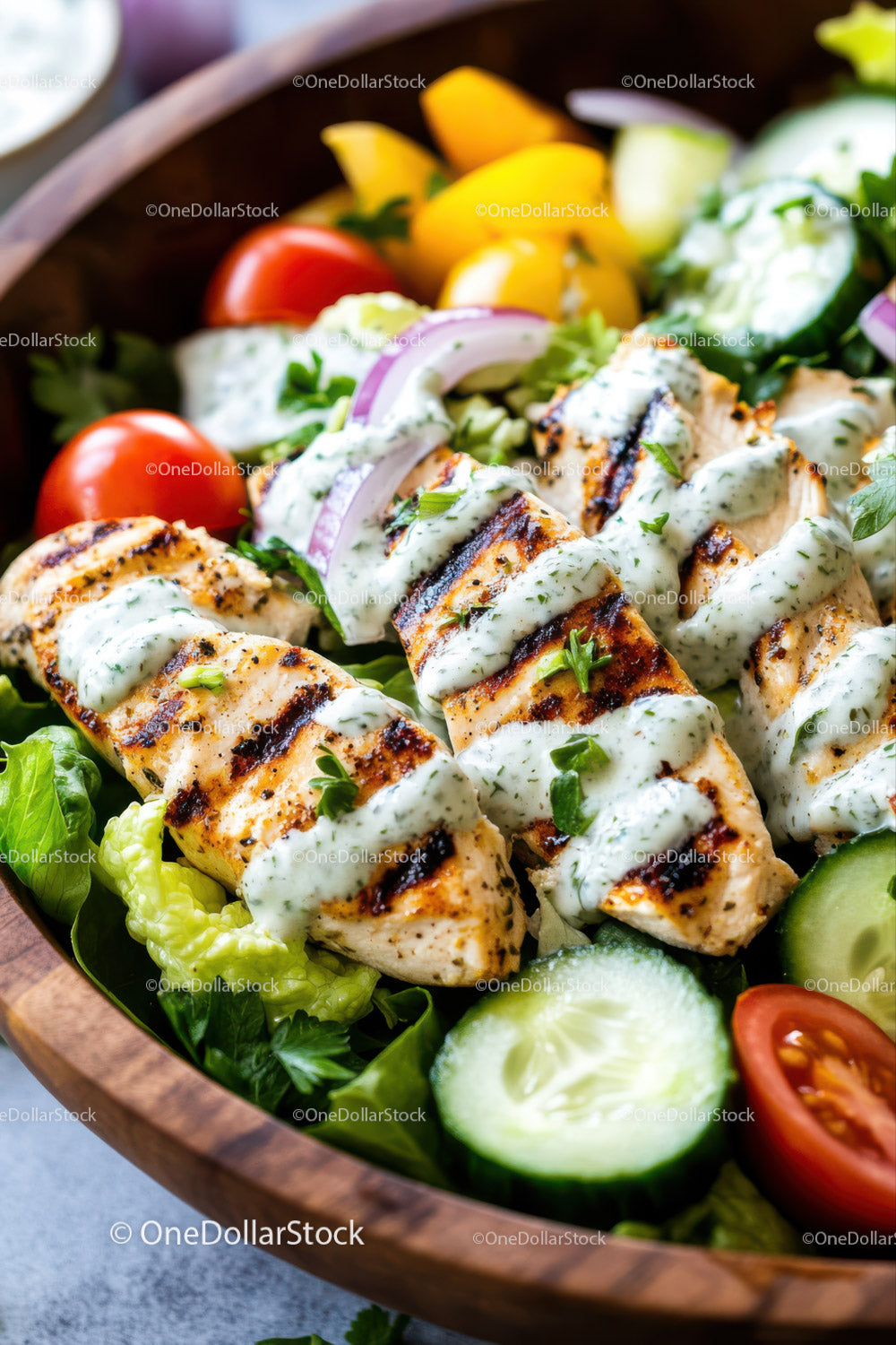Grilled Chicken Salad with Fresh Vegetables and Herb Dressing
