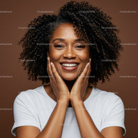 Vibrant Happy Woman with Curly Hair and Bright Smile