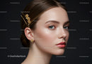 Elegant Woman with Gold Jewelry and Floral Hair Accessory Fashion Portrait