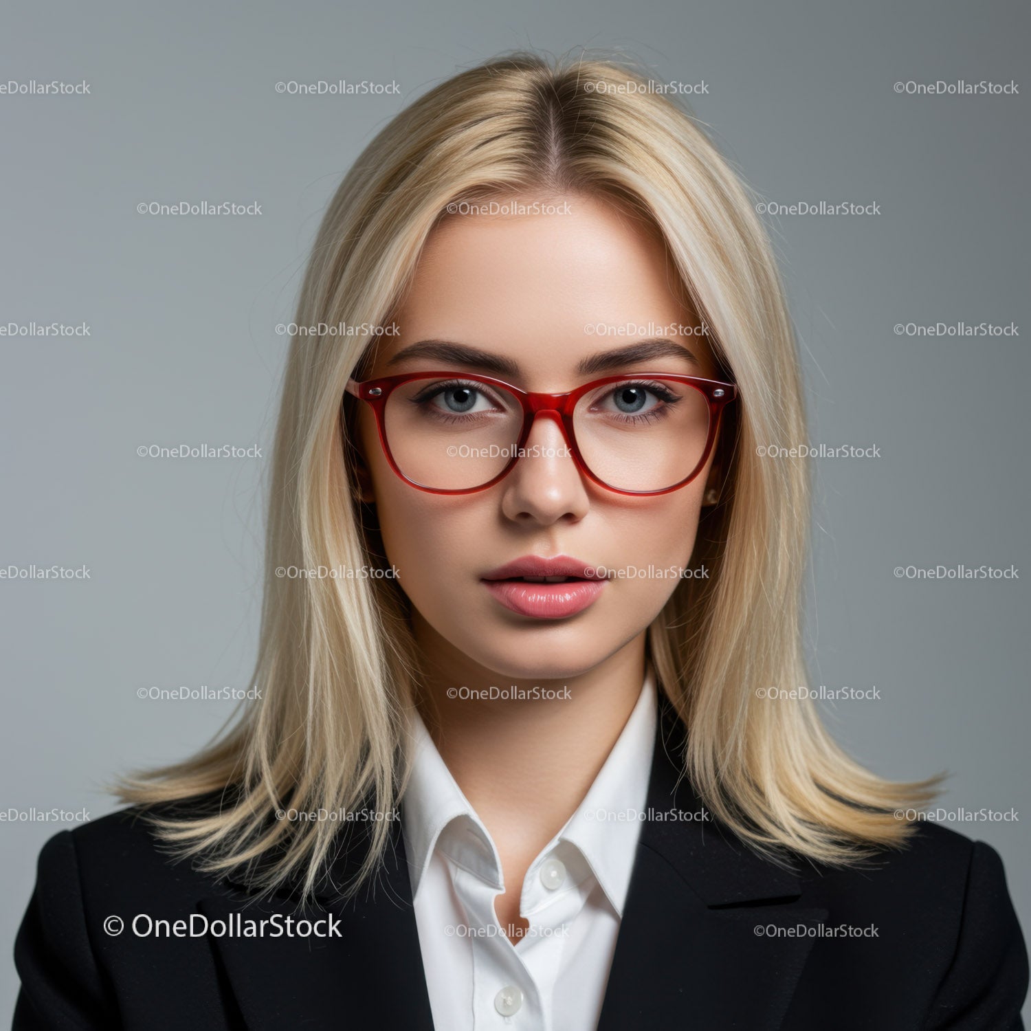 Profesjonalna kobieta w stylowych czerwonych okularach na portrecie studyjnym