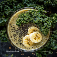 Healthy Green Kale and Banana Smoothie Bowl with Chia Seeds