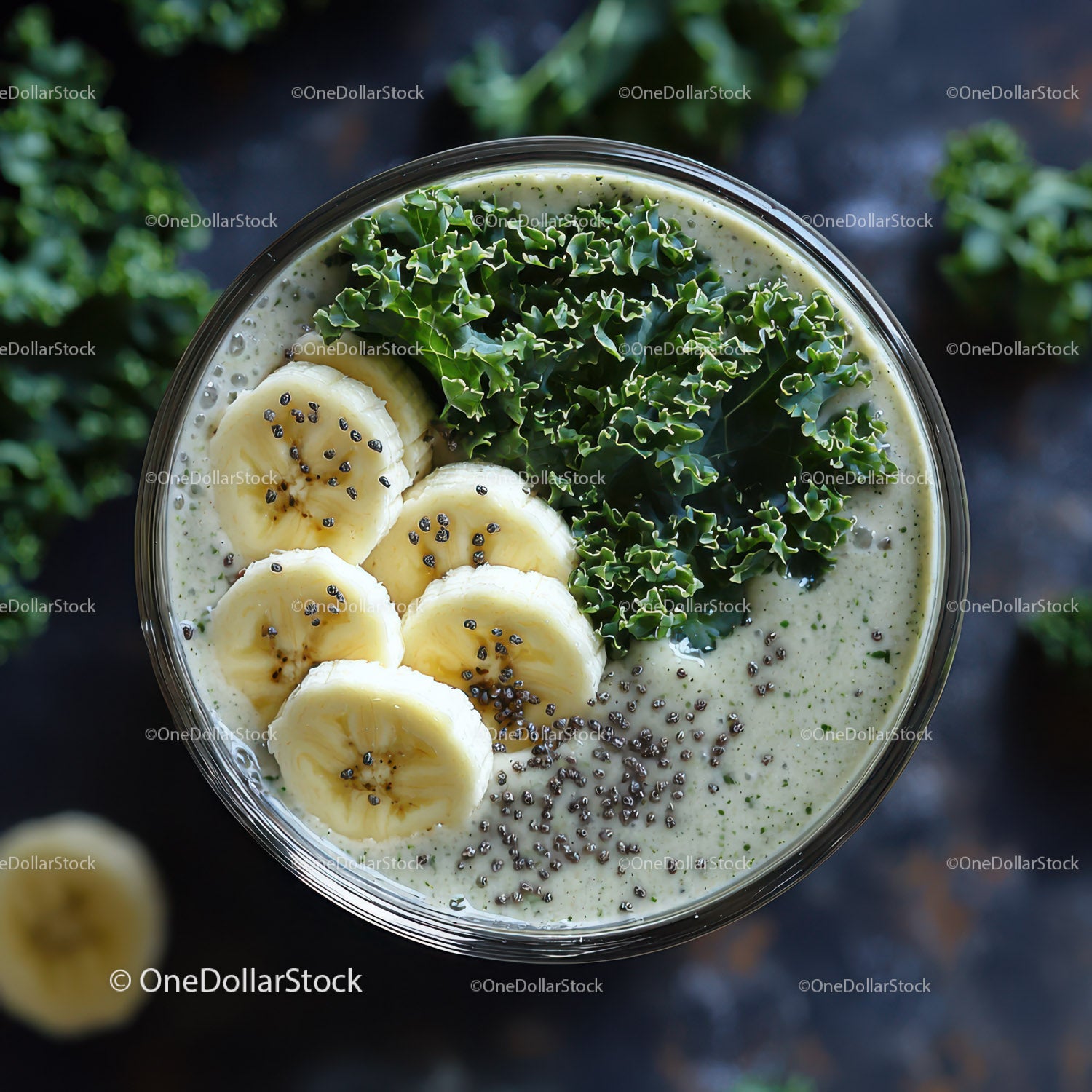 Green Kale and Banana Smoothie with Chia Seeds for Health and Wellness