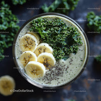 Green Kale and Banana Smoothie with Chia Seeds for Health and Wellness