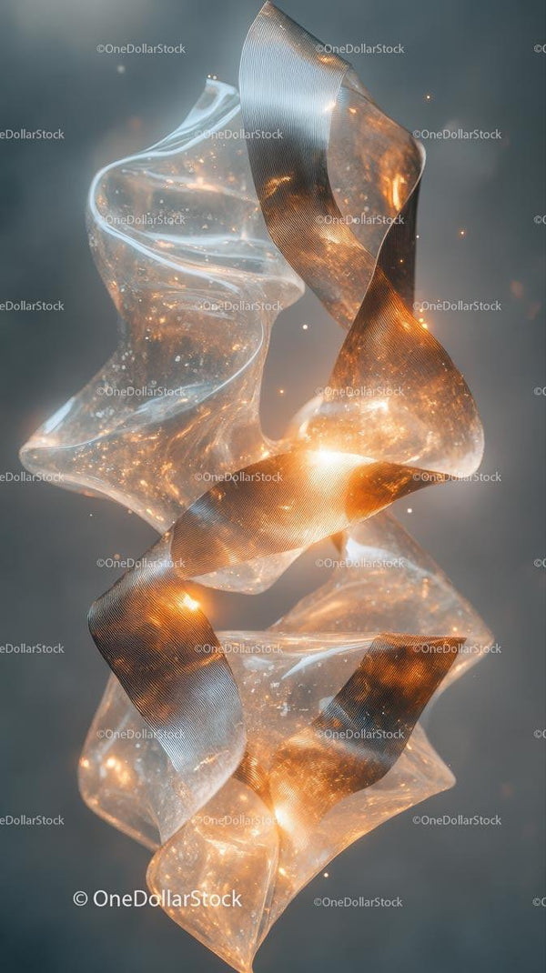 Abstrakcyjna Metaliczna Wstęga Wirująca z Efektami Świetlnymi – Cyfrowa Grafika