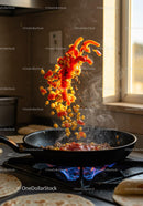 Sizzling vegetables tossed in a frying pan over flame