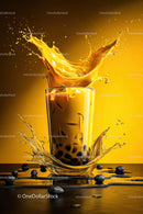 Coffee Splash in Vibrant Yellow Background with Dynamic Motion