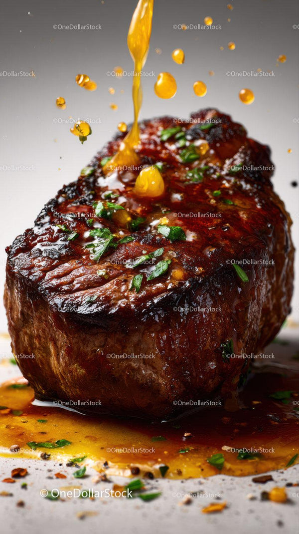 Juicy Grilled Beef Steak with Fresh Herbs and Savory Sauce