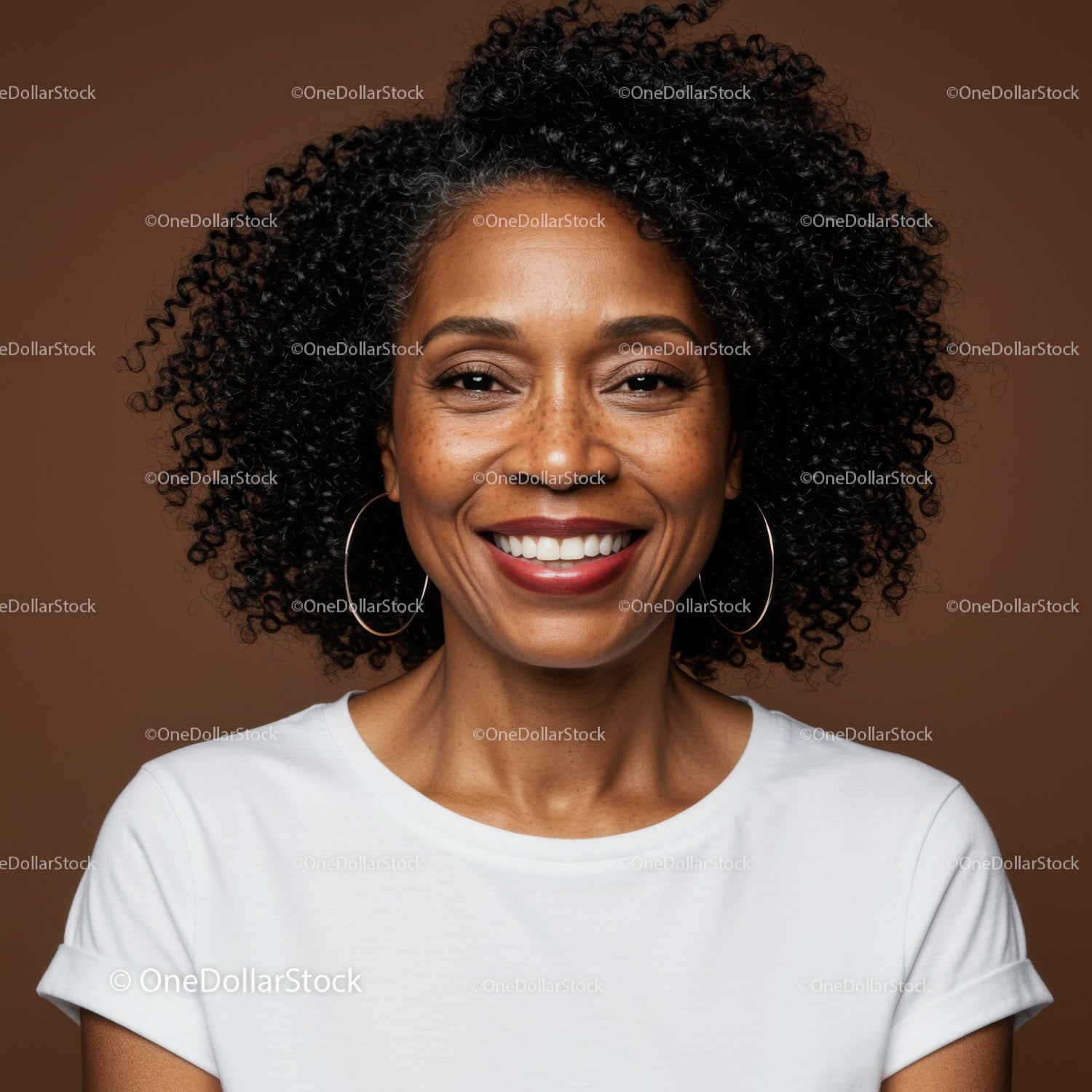 Confident African American Woman with Curly Hair Smiling Portrait