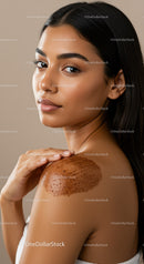 Young Woman with Smooth Skin and Dark Hair in Close-Up Portrait