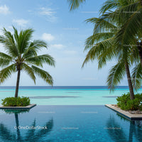Tropical Paradise with Palm Trees and Ocean View in Relaxing Scene