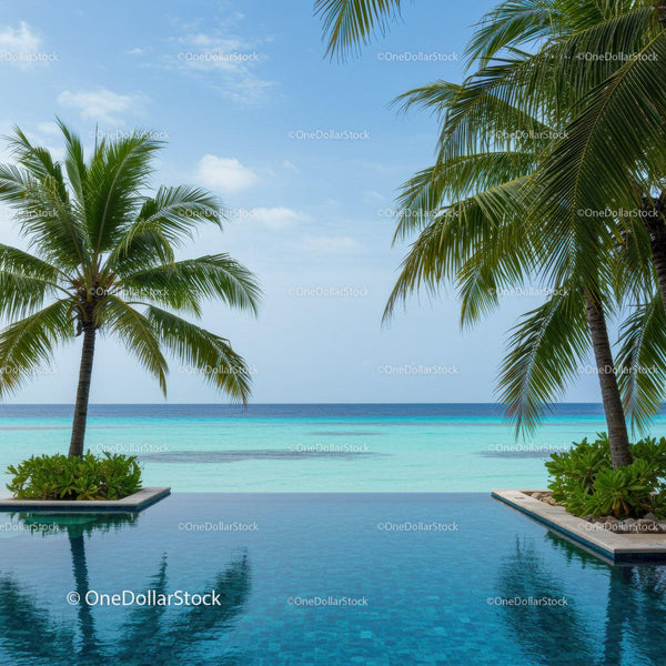 Tropical Paradise with Palm Trees and Ocean View in Relaxing Scene