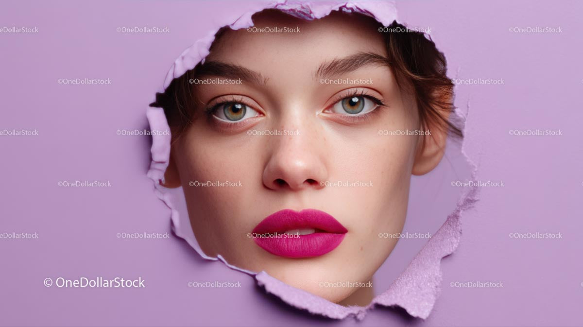 Close-Up Portrait of a Glamorous Model with Pink Lipstick