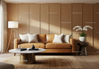 Cozy modern living room with leather sofa and orchids