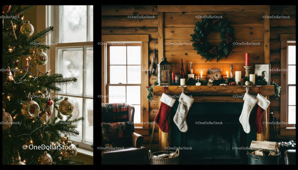 Cozy rustic living room with Christmas decorations