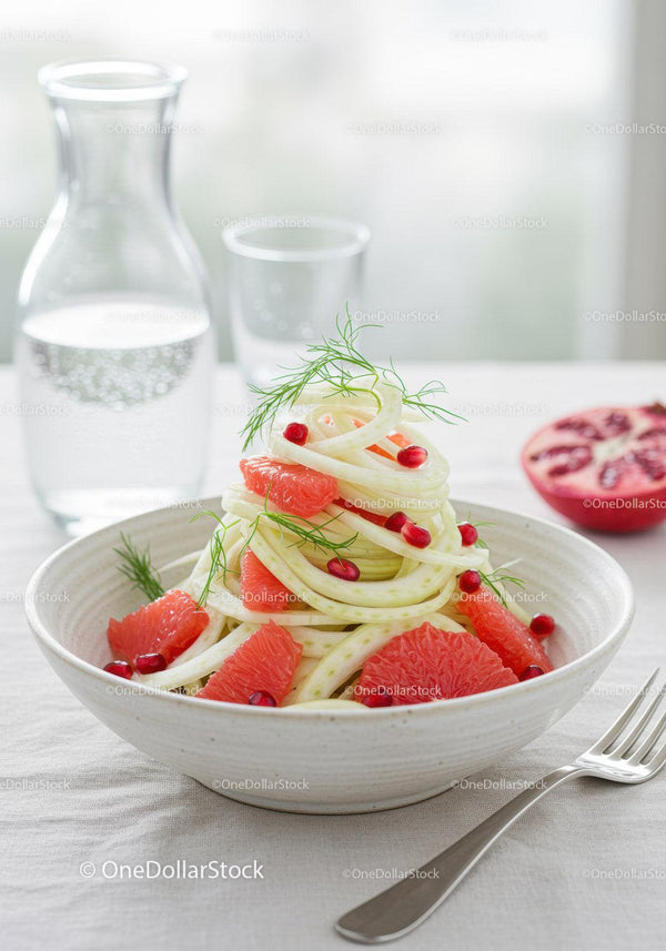 Fresh fennel salad with grapefruit and pomegranate seeds