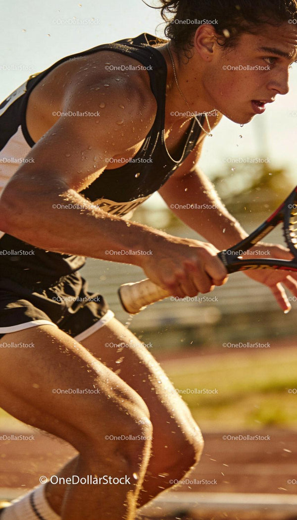 Focused Athlete Competing in Intense Tennis Match