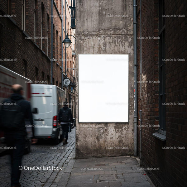 Blank Urban Billboard on Weathered Alley Wall JPG Mockup Image