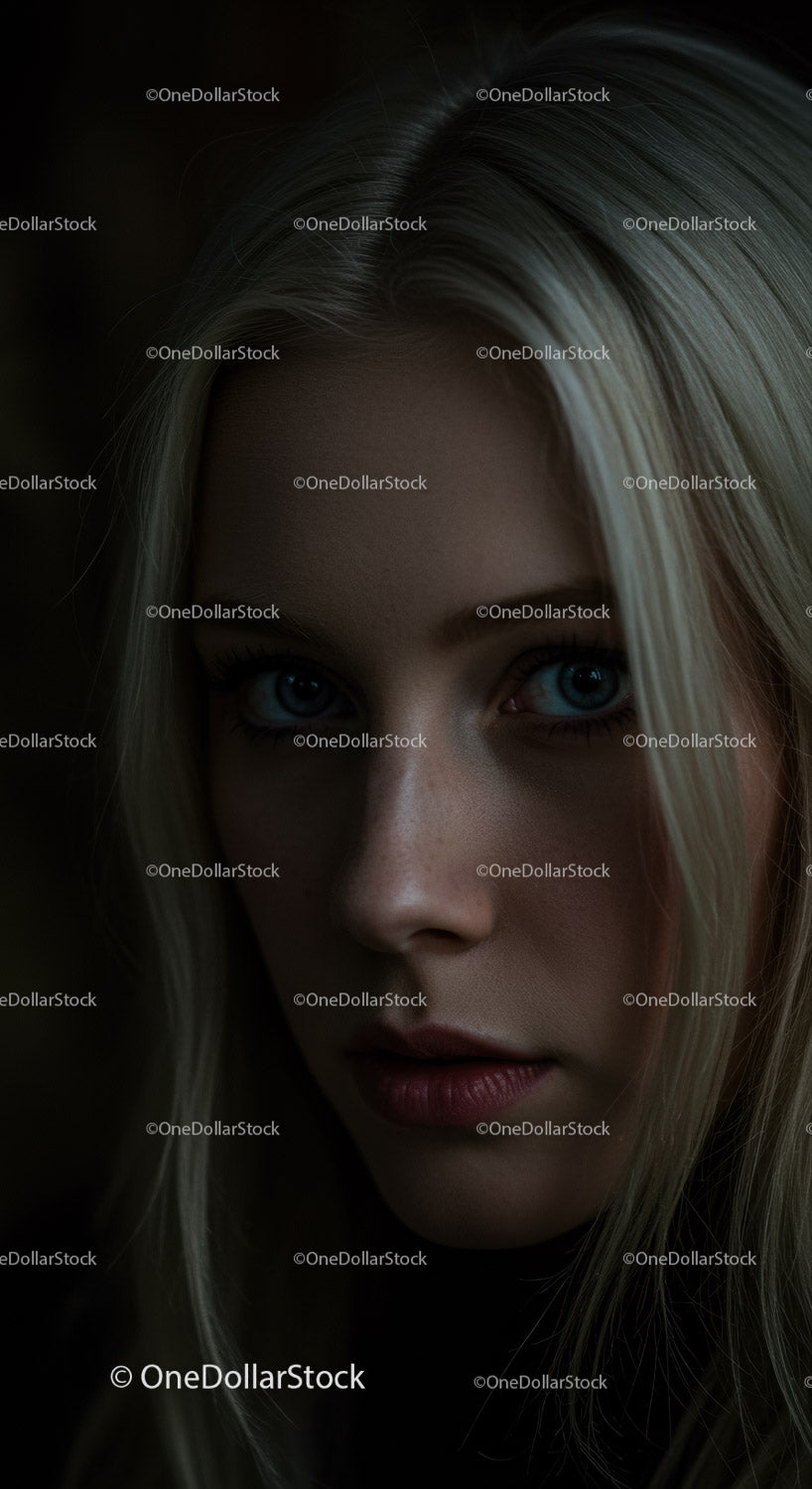 Close Up Portrait of Thoughtful Blonde Woman in Low Light
