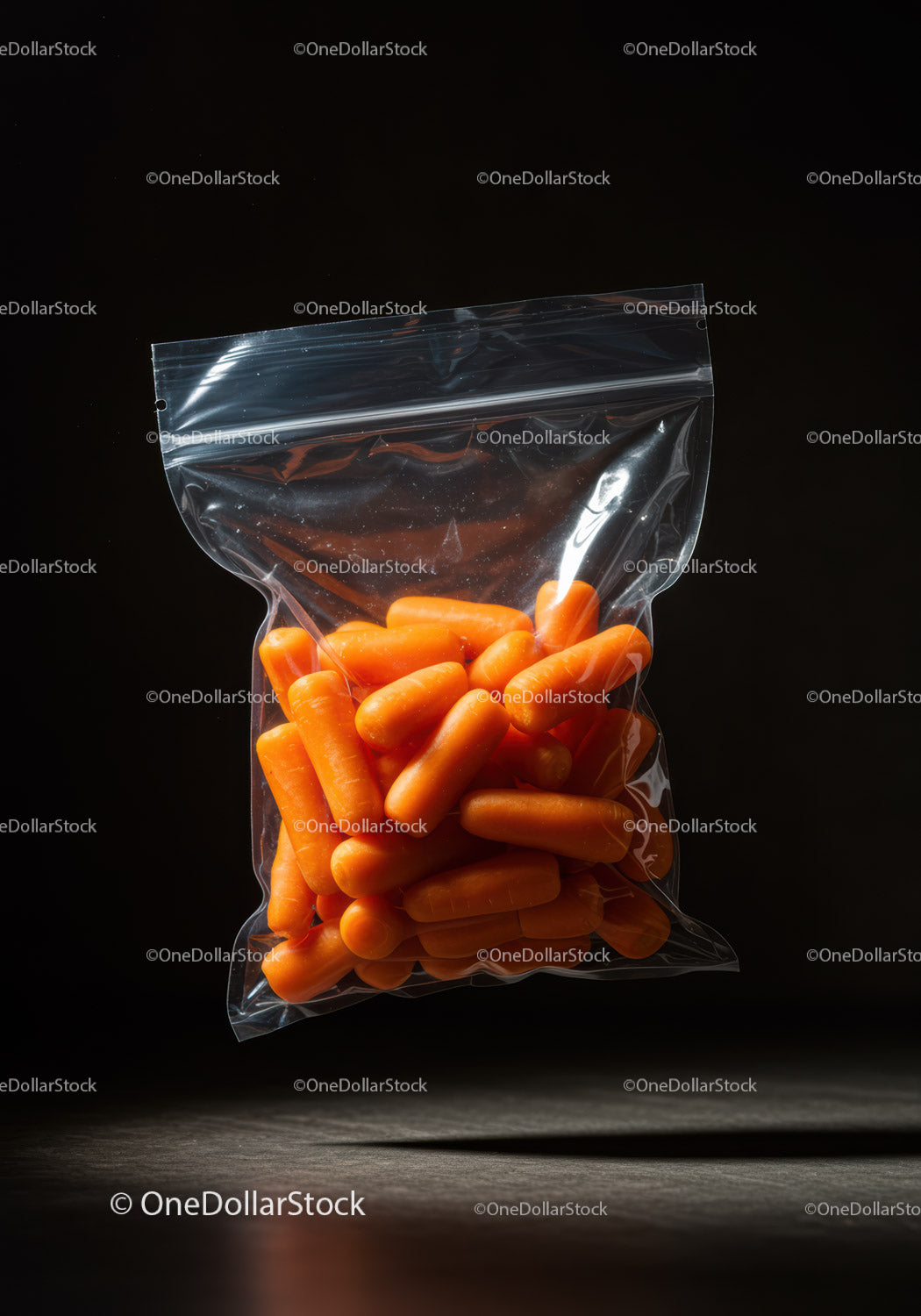 Fresh baby carrots sealed in clear plastic bag