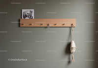 Modern Wooden Wall Coat Rack with Hooks and Hanging Bag