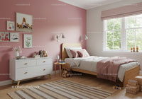 Cozy Children's Bedroom with Pink Wall and Natural Light