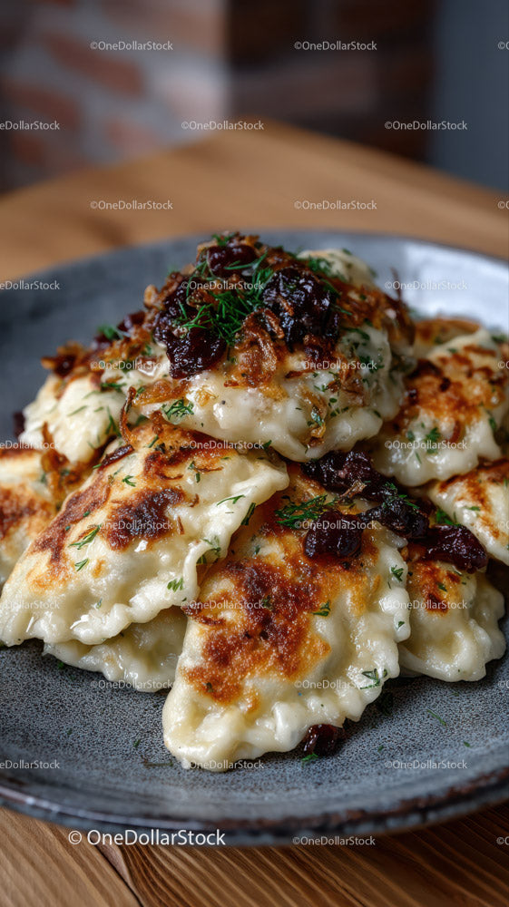 Delicious Homemade Dumplings with Crispy Topping and Herbs