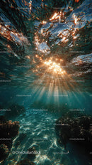 Enchanting Underwater Scene with Sunlight and Bubbles