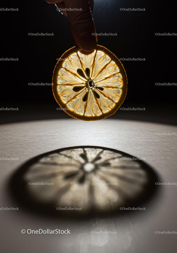 Hand Holding a Backlit Dried Orange Slice with Shadow