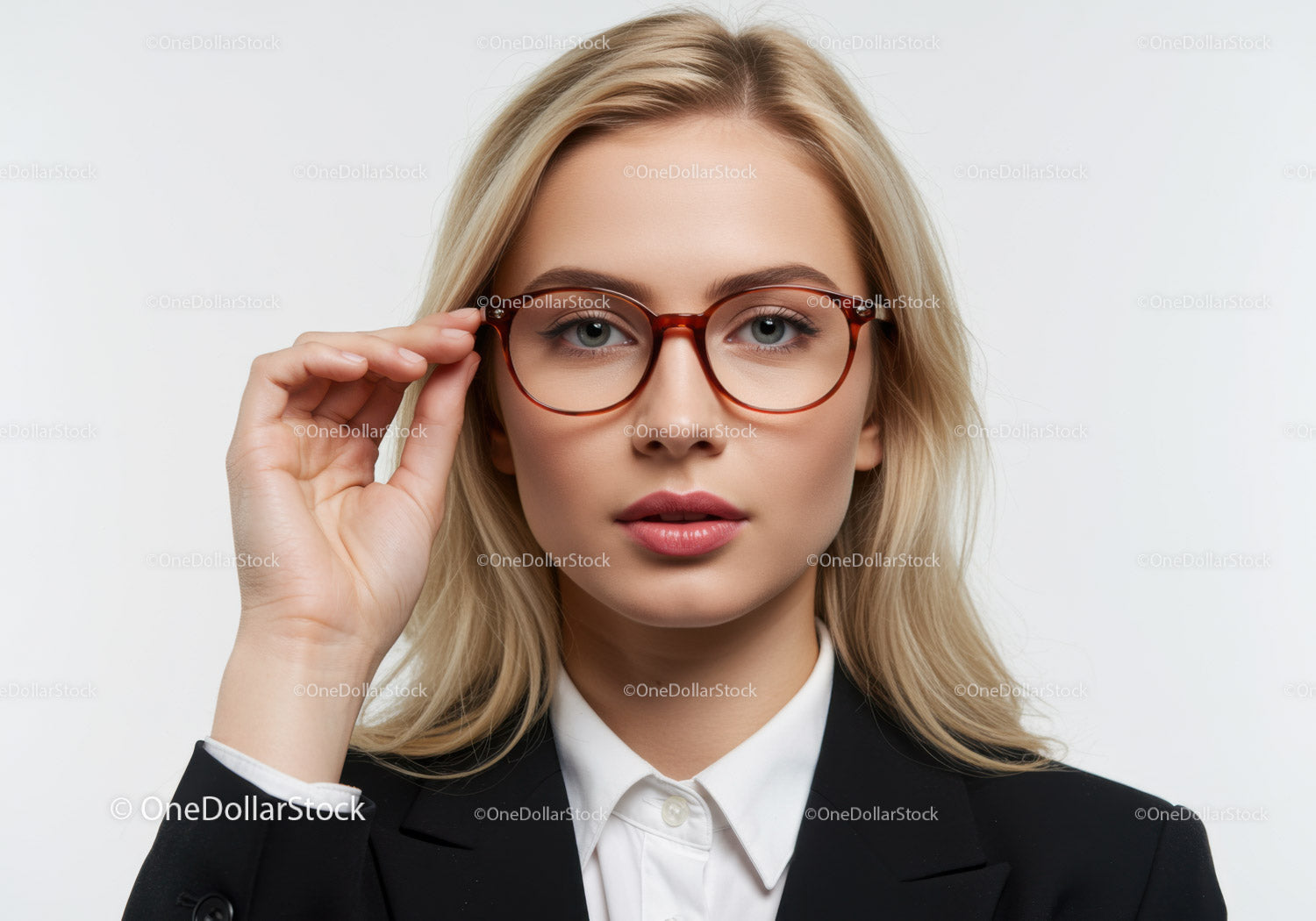 Elegancka bizneswoman poprawiająca okulary na profesjonalnym portrecie