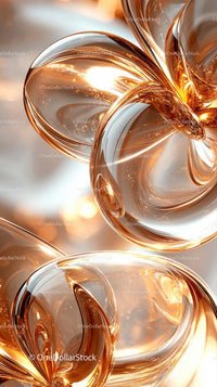 Abstract Shiny Glass Sculptures with Metallic Reflections