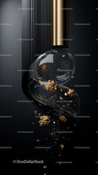 Elegant Glass Sphere Decor with Gold Flakes on Black Background