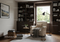 Cozy reading nook with beige armchair and natural light