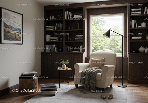 Cozy reading nook with beige armchair and natural light