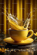 Yellow Ceramic Cup with Dynamic Coffee Splash
