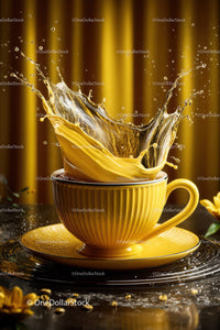 Yellow Ceramic Cup with Dynamic Coffee Splash