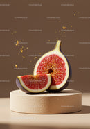 Fresh ripe fig sliced on minimal beige pedestal