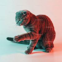 Playful Grey Tabby Cat in a Dynamic Pose with Striped Fur