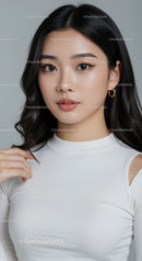 Elegant Asian Woman with Black Hair and Natural Makeup Portrait