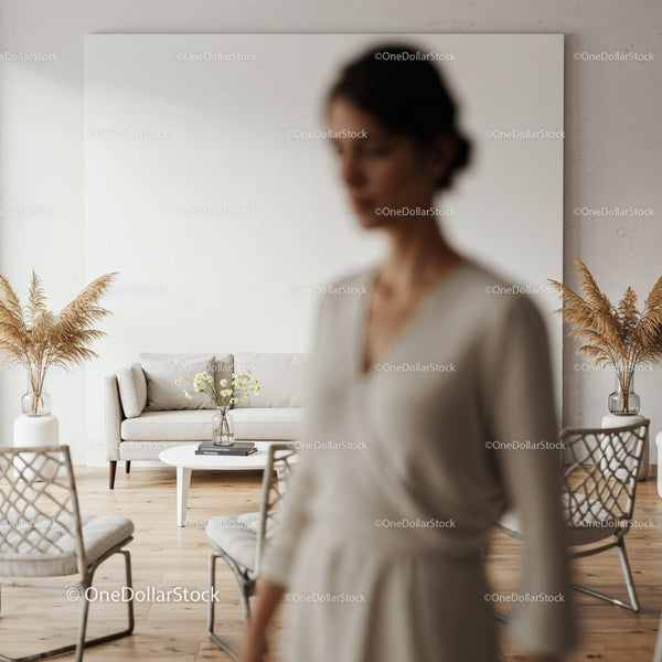 Minimalist living room with soft neutral decor JPG Mockup Image