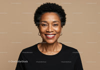 Confident Smiling Woman with Afro Hair Wearing Black Top