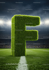 Large Grass Letter F on Soccer Field at Night